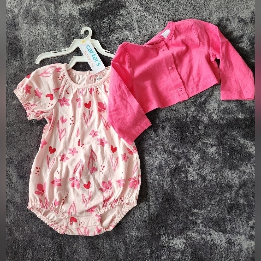 NWT baby girl spring Easter summer Valentine's Day bubble romper & cardigan